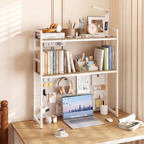POWERSTONE 2-Tier Desktop Bookshelf for Monitors up to 32", White - Image 2