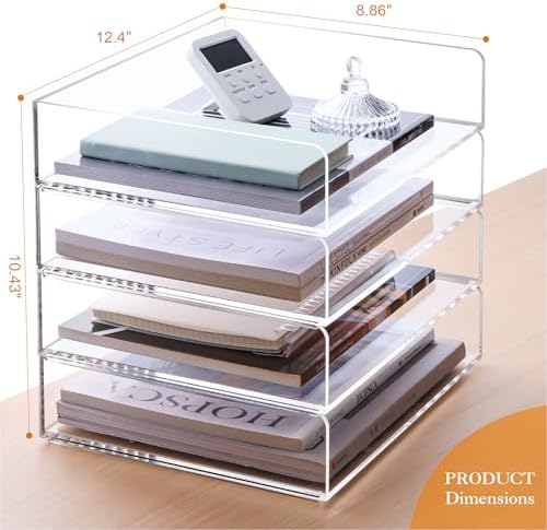 HeZone 4 Tier Paper Organizer for Desk,Acrylic Paper Tray,Clear Stackable Desk Organizer for Document, Office File,A4 Paper - Image 3