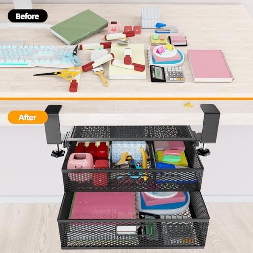 Under Desk Drawer Organizer No Drill Metal Under Desk Storage Drawer Container 2 Slide Out Cabinet Drawer Suitable for Home And Office (Medium) - Image 5