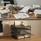 4-Tier Mesh Desk Organizer and Accessories with Drawer Wooden Top Desktop Organizers Letter Tray Paper Organizer File Holder for Home Office School Black - Image 4