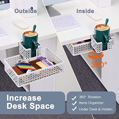 Under Desk Drawer, Clamp on Desk Organizer Cup Holder Hanging Desk Storage - Image 3