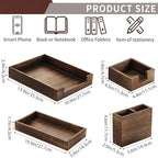 4 Pack Wood Office Supplies Desk Organizer Set for Front-load Documents Tray, Sticky Note Holder, Pen Cup, Stackable Small Letter Mail Sorter Tray, Workspace Decor for Women Men (Brown) - Image 2