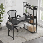 Treesland 47 Inch Computer Desk with Bookshelf, Corner Desk with Storage, L Shaped Desk, Home Office Desks, Writing Study Desk for Bedroom, Black - Image 4