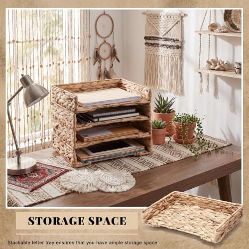 Yeaqee 4 Pcs Stackable Water Hyacinth Letter Tray, 13.4 x 10 x 2.4 Inch - Image 4
