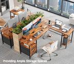 Furologee 66'' L Shaped Desk with Power Outlet and 2 Drawers, Rustic Brown - Image 7