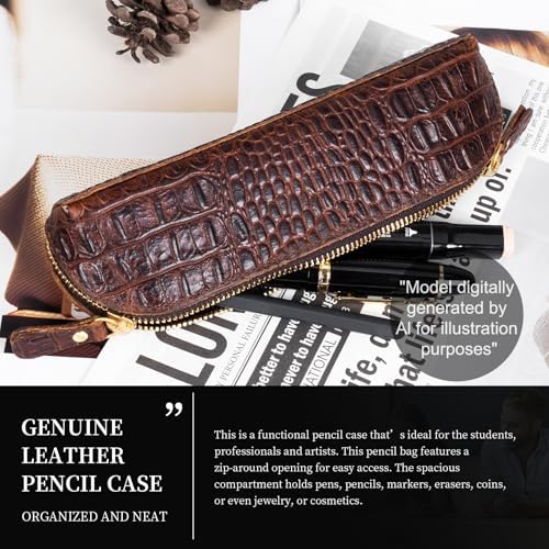 Gexmil Genuine Leather Pen Case, Hand-made Stationery Bag for Work Office - Image 6