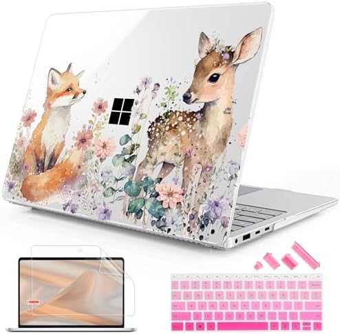 Mektron Case for 13.8" Microsoft Surface Laptop 8/7 (2026/2024) Surface Laptop 13.8 Inch Cover Fits Model 2036, Keyboard Cover +Screen Protector +Dust Plugs, Fox and Deer by Mektron