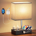 Bedside Table Lamp for Bedroom Nightstand - Stepless Dimmable, 2 AC Outlets by KakanuoLightings