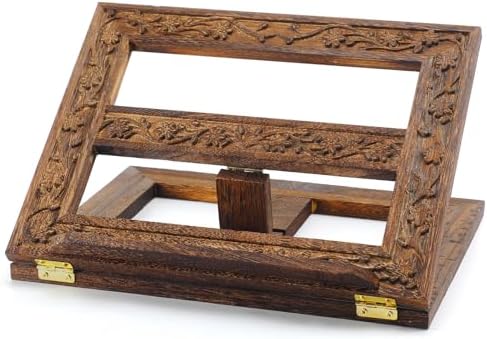 DoubleFill Adjustable Wooden Bible Stand Carved Bible Holder Missal Stand Book Display for Reading Folding Religious Prayer Wooden Holy Book Holder 12.99 x 10.04 Inches(Dark Brown) by DoubleFill