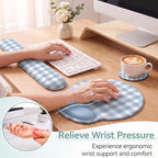 Blue Gingham Scalloped Desk Mat Set,Mouse Pad with Gel Wrist Rest,Ergonomic Keyboard Wrist Support for Women Non-Slip Desk Pad Home Office Decor - Image 3