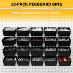 ELEAD 286-Piece Extra Thick Pegboard Hooks Set, 1/4" Heavy Duty Black Peg Board Organizer Accessories with Bins, Metal Pegboard Accessories with Pegs Lock, Peg Board Hooks for Hanging - Image 7
