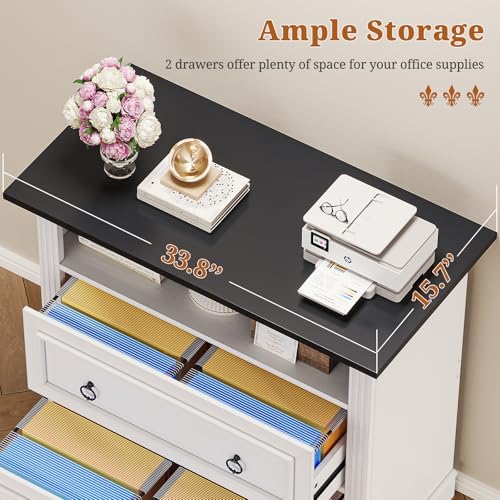 Itaar 2 Drawer File Cabinet, Farmhouse Filing Cabinet for Home Office Fits Letter, Legal, A4 Size, Wood Lateral File Cabinet with Printer Stand, Storage Shelf, White - Image 5