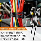 Blulu 15 Inch 400 Pcs Black Cable Ties with Metal Tooth Self Locking - Image 5