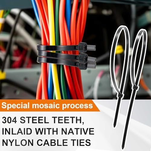 Blulu 15 Inch 400 Pcs Black Cable Ties with Metal Tooth Self Locking - Image 5