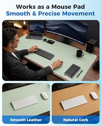 Aothia Cork Desk Mat - Dual-Sided XL PU Leather Desk Pad & Full Desk Protector, Large Waterproof Desktop Mat for Office & Gaming (47" x 23.6", Aqua) - Image 5