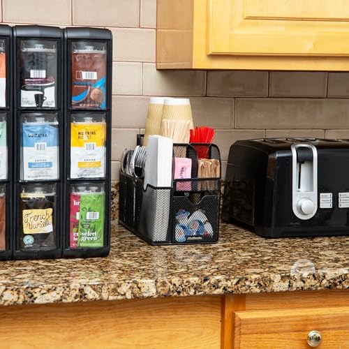 Mind Reader Countertop Organizer, Office Breakroom or Desktop Storage, 10-Compartment Caddy, Metal Mesh, Black - Image 6
