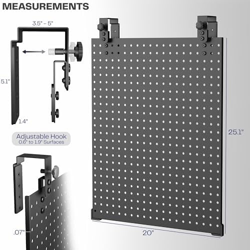 VIVO Steel Hanging Pegboard, 20 x 25 inch Magnetic Peg Board with Clamps Fitting up to 1.9 Inch Surfaces, Accessory Organizer, Black, PP-PB25H - Image 3