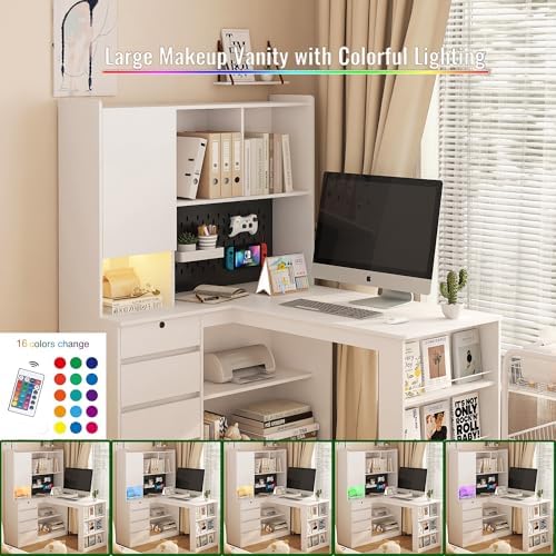 51.6" White L Shaped Home Office Desk with Drawers and Storage - Image 7