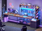 SEDETA L Shaped Office Desk with Drawers and Hutch, Convertible 97.6" Double Computer Desk, Corner Gaming Desk with Storage Shelves, LED Light and Power Outlet, Black and Brown - Image 3