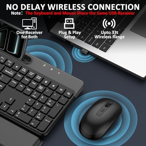 Wireless Keyboard and Mouse Combo,Soft Wrist Rest,Phone Holder(Black) - Image 2