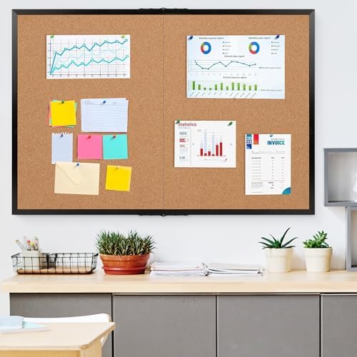 Cork Board Bulletin Board 36 x 48, Black Wood Framed 4x3 Corkboard, Foldable Office Board for Wall Decor, Large Wall Mounted Notice Pin Board with 36 Push Pins for School, Home & Office - Image 2