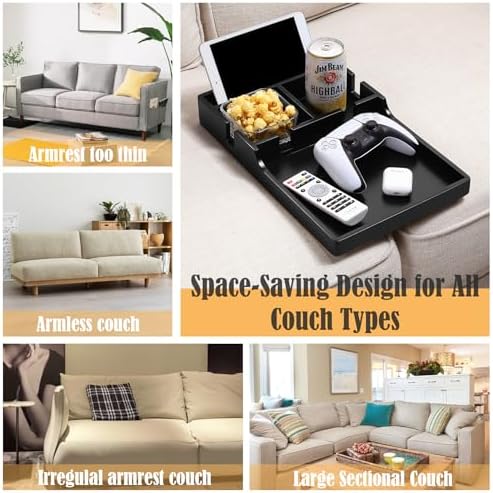 Nnewvante Couch Trays with Cup Holders Insert on Sectionals, Black - Image 3