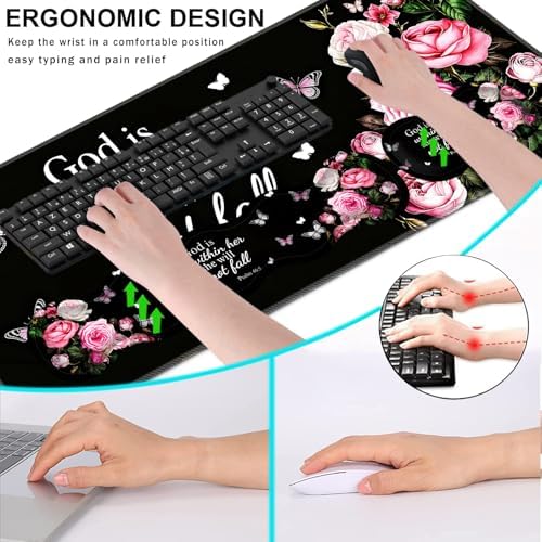Keyboard Wrist Rest and Mouse Pad with Wrist Support Set Ergonomic Coaster,Memory Foam,Easy Typing Pain Relief,Large XL Desk Mat 31.5"x 11.8",Floral Bible - Image 6