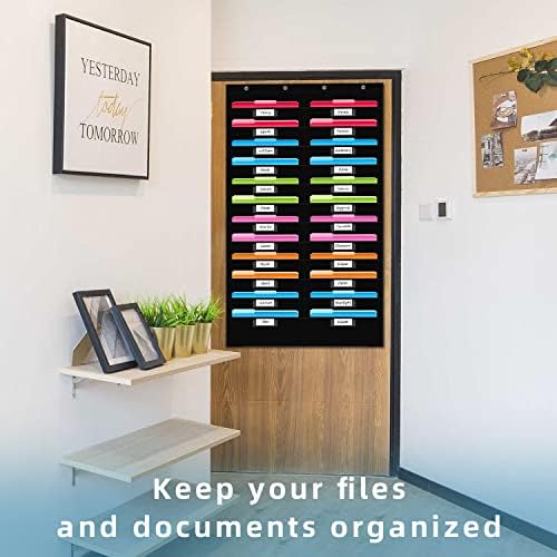 REGELETO 24 Pockets File Storage Pocket Chart with 24 Nametag Pockets, Hanging Wall File Organizer for Classroom and Office, Organize Your Assignments, Files, Scrapbooks, Paper (Black-24 pockets) - Image 5