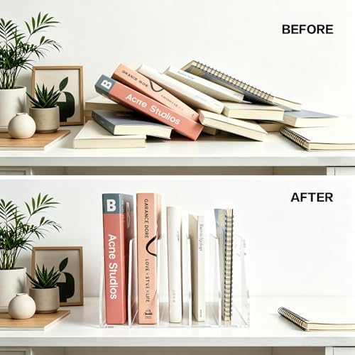 Acrylic Magazine File Holder with Carrying Handle, 5 Vertical Compartments Desk File Organizer, Clear File Sorter for Office, Magazines, Books, B5 Size - Image 5