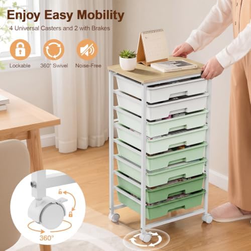 LEHOM Rolling Storage Cart with 8 Drawers, Utility Cart on Lockable Wheels - Image 4