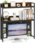 POWERSTONE 2-Tier Desktop Bookshelf for Monitors up to 32", Rustic Brown by POWERSTONE%C2%AE