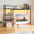 HavenlyYouth Desk Shelf with LED Light Strip, 3-Tier Storage Desktop Organizer Shelf, 38.6" Wood Desktop Bookshelf for Computer Monitor, Desk Hutch for Home Office Dorm, Black - Image 2