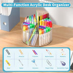 360 Degree Acrylic Desk Organizer Clear Pen Holder for Desk Kids 2 Packs - Image 3