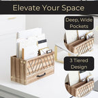 BLU MONACO | Natural Wood Desktop Mail Organizer with Drawer | Three-Tier Mail Sorter with Black Label Holders | Countertop Mail Holder & Document Storage for Home or Office - Image 3