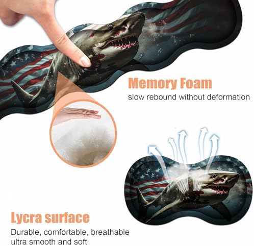 Ergonomic Keyboard Wrist Rest & Mouse Pad Wrist Rest Set, Large XXL Gaming Desk Mat 31.5"x 11.8" with Non-Slip Base, Memory Foam, Easy Typing Pain Relief for Home & Office, American Flag Shark - Image 6