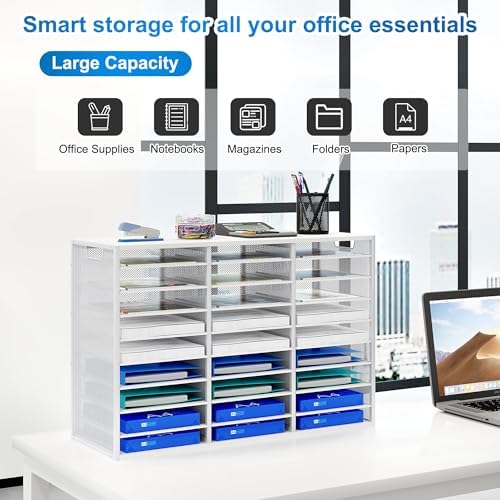 Mail Sorter Adjustable Countertop Mail Holder, Heavy Duty Literature Organizer, Student Mailbox for Classroom, Desktop Bill Paper Organizer for Office Home School, 27 Compartments, White - Image 4