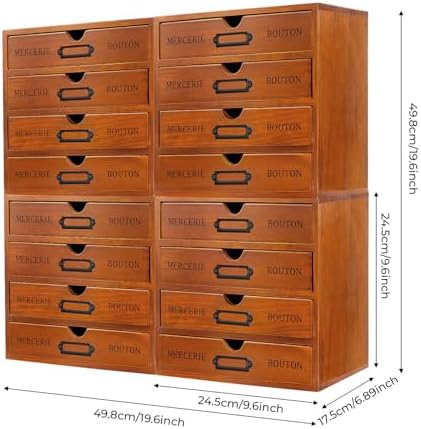 Wooden Storage Box, 16 Drawers Wood Multi Drawer Storage Organizer Vintage Desktop Drawer Organizer Rustic Desk Storage Organizer for living rooms bedrooms study rooms offices dormitories - Image 2