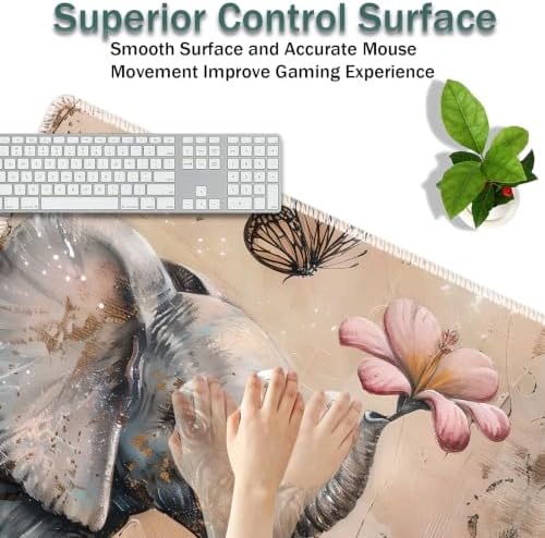 31.5"x 11.8" Oversized Gaming Mouse Pad Set, Ergonomic Keyboard and Mouse Wrist Rest + Cup Holder, Non-Slip Desktop Pad, Suitable for Home and Office Use, Cute Little Elephant Flower - Image 4