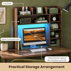 GOFLAME Desk Hutch, 8 Shelves Desktop Bookshelf, 31.5”, Rustic Brown - Image 4