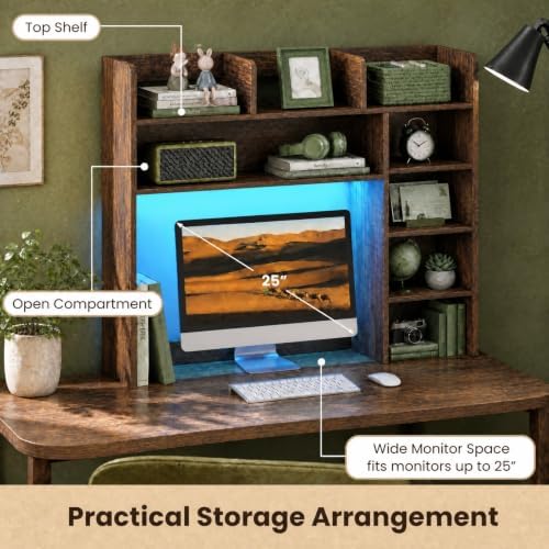 GOFLAME Desk Hutch, 8 Shelves Desktop Bookshelf, 31.5”, Rustic Brown - Image 4