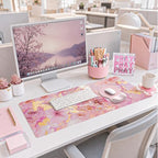 Pink Desk Decor Set of 7, PU Leather Desk Mat Set, Office Decor for Women - Image 5