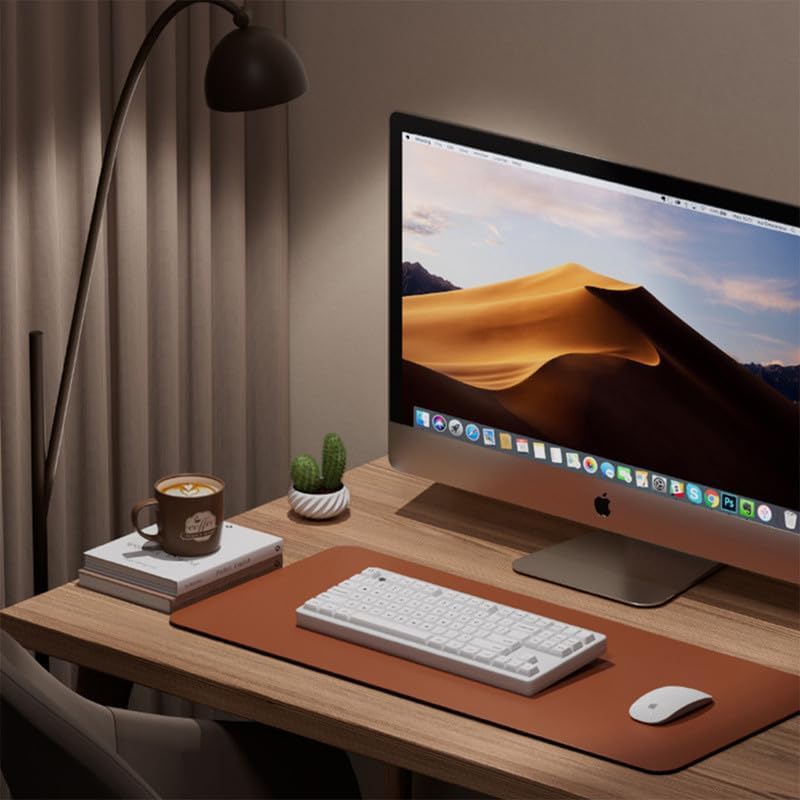 Large Orange Desk Pad Waterproof PU Leather Mouse Mat for Desk 15.5"×45" - Image 2