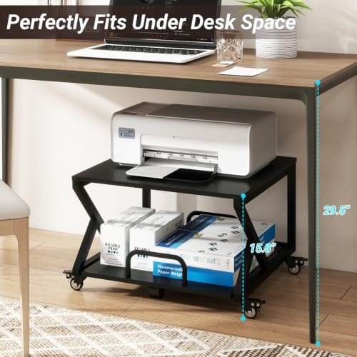 Natwind 2 Tier Printer Stand,23.6''x23.6'',with Pull Out Shelf,Black - Image 3