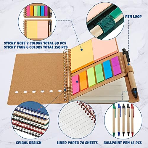 15 Pack Spiral Notebook Steno Pads Notepad with Pen in Holder Sticky Notes and Page Marker Colored Index Tabs Small Pocket Notebooks for Office School Supplies, 4.7 x 5.9 Inch - Image 3
