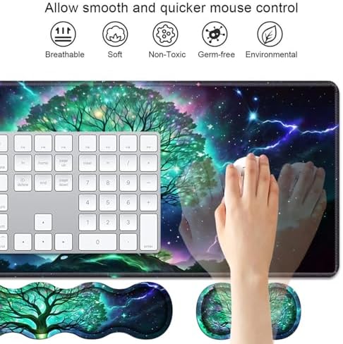 4 in 1 Ergonomic Keyboard Wrist Rest & Mouse Pad Wrist Rest Set, Large XXL Gaming Desk Mat 31.5"x 11.8" with Non-Slip Base, Memory Foam for Home Office Study Gaming, Tree of Life - Image 3