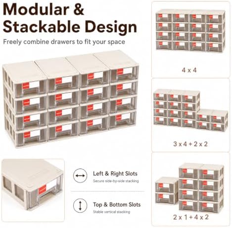 16 Pack Stackable Desk Organizer Drawers for Craft Storage Gray - Image 2