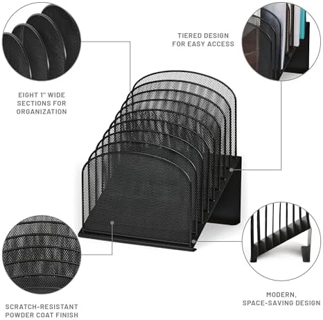 Safco Onyx Desk Organizer, 8 Tiered Vertical Compartments, Office and Classroom Mailbox , Paper and Mail Sorter, Steel Mesh, Black - Image 3