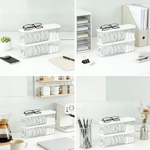 Cord Storage Organizer Box with Lid, Easy Organizer Without Cable Ties, Clear Electronics Organizer for Home Office Desk (Stackable-4Pack) - Image 5