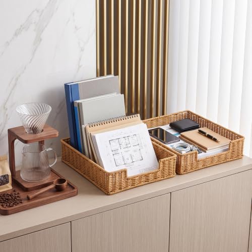 2 Pcs Rattan Letter Tray for A4 File, Woven Desk Organizer Tray - Image 2