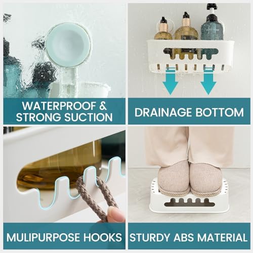 TAILI Shower Caddy Suction Cup 2 Pack, Heavy Duty Bathroom Organizer, Removable Shelves for Inside Shower, Shampoo, Waterproof Suction Plastic Storage for Bathroom Accessories Holder, White - Image 4